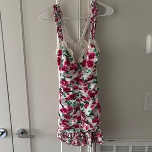 For Love And Lemons Pink and Green Floral Mini Dress